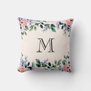 Florence Border Monogram roze en Paarse Waterverf Kussen