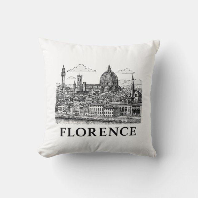 Florence Cityscape – Duomo Cathedral Line Art Kussen (Voorkant)