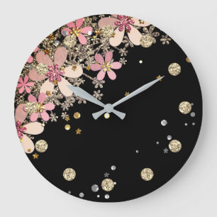 Florence donkerbloemen glitter zilverelegant zwart grote klok
