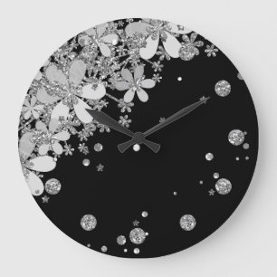 Florence donkerbloemen glitter zilverelegant zwart grote klok