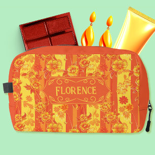 Florence Geel en Oranje Bloemmotief Toilettasje