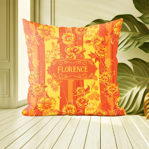 Florence Geel en Sinaasappel Bloemen Kussen