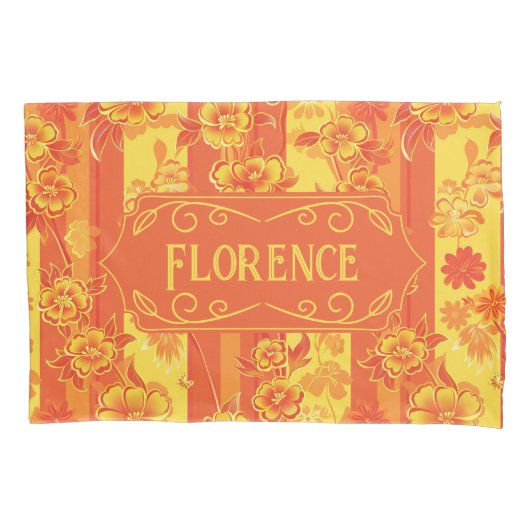 Florence Geel en Sinaasappel Bloemen Kussensloop (Voorkant)