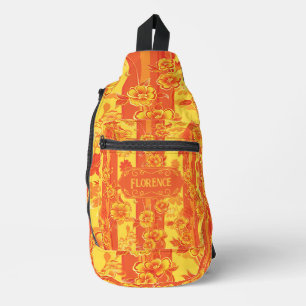 Florence Geel en Sinaasappel Bloemen Sling Bag