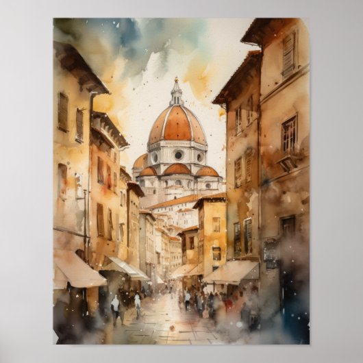 Florence Italie Aquarelle Art Imprimer Poster (Devant)