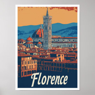 Florence Italië Kunst Vintage Reizen Illustratie Poster