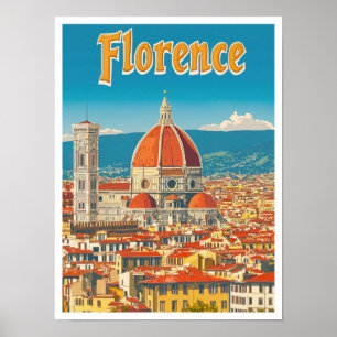 Florence Italië Kunst Vintage Reizen Illustratie Poster