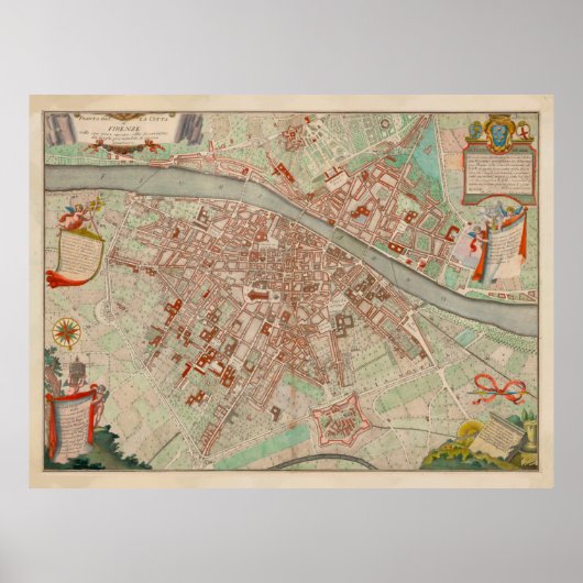 Florence Italië Map (1755) Poster (Voorkant)