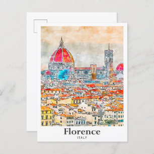 Florence Italië Reizen Waterverf Schets Hand getek Briefkaart