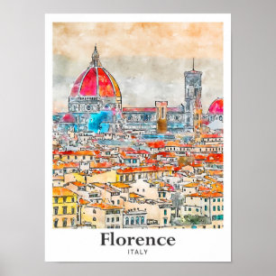 Florence Italië Reizen Waterverf Schets Hand getek Poster