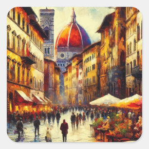Florence, Italië Straat met Duomo Schilderen Vierkante Sticker