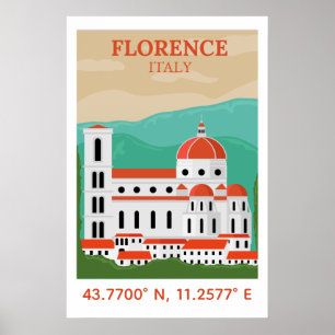 Florence Italië Vintage Reis Coördinaten Kunst Poster
