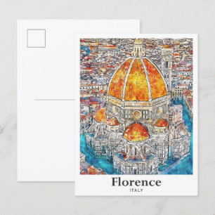 Florence Italië Waterverf Schets Hand getekend Briefkaart