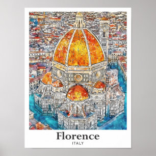 Florence Italië Waterverf Schets Hand getekend Poster