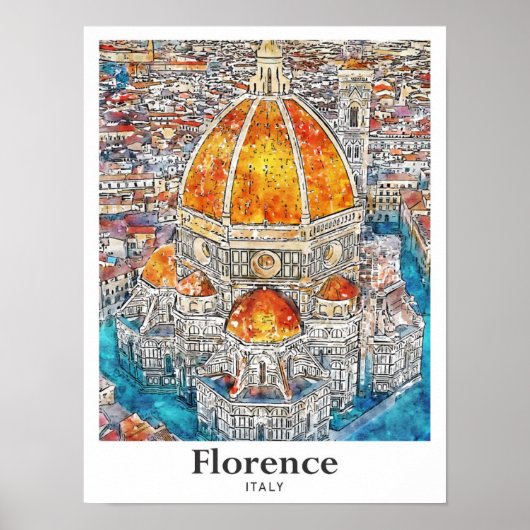 Florence Italië Waterverf Schets Hand getekend Poster (Voorkant)