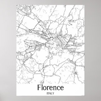 Florence Italy Black and White City Map Poster