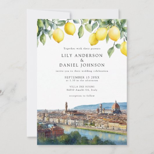 Florence Lemons Italian QR Code Wedding Kaart (Voorkant)