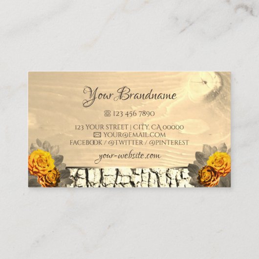 Florence Light Brown Wood Grain Bark Initialen Visitekaartje (Achterkant)