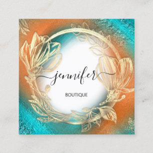 Florence Lijst QR Code Logo Gold Blauwgroen Koral Vierkante Visitekaartje