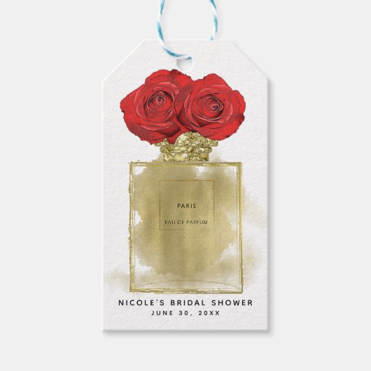 Florence Mode Perfume Fles Red Roses Gold Glam Cadeaulabel (Voorkant)