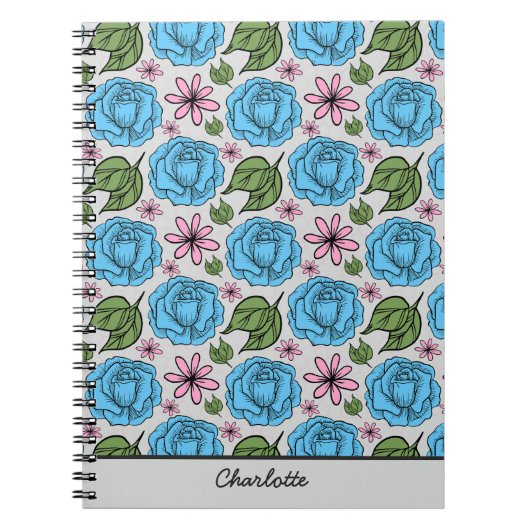 Florence naadloos patroon blauw en roze gepersonal notitieboek (Voorkant)