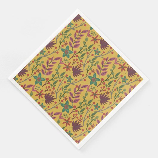 Florence naadloze gele bloemen en bladeren servet (Hoek)