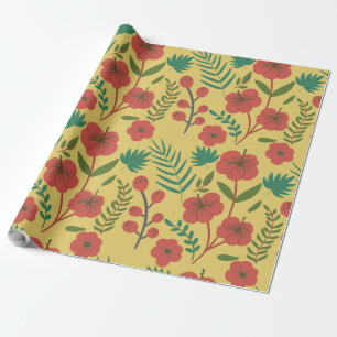 Florence naadloze rode gele bloemen cadeaupapier