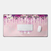 Florence Paarse roze druppelglitter-monogram Bureaumat (Keyboard & Muis)