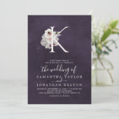 Florence Romance Letter K Monogram | Plum Wedding Kaart (Staand voorkant)