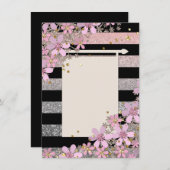 Florence roze bloemen gouden polka punts striped l kaart (Voorkant / Achterkant)