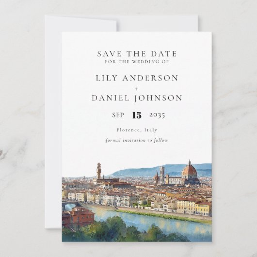 Florence Skyline Watercolor Photo Wedding Save The Date (Voorkant)