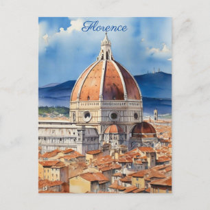 Florence uitzicht   il Duomo   waterverf  Briefkaart