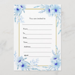 Florence Waterverf Blue Gold Invitation Fill Kaart