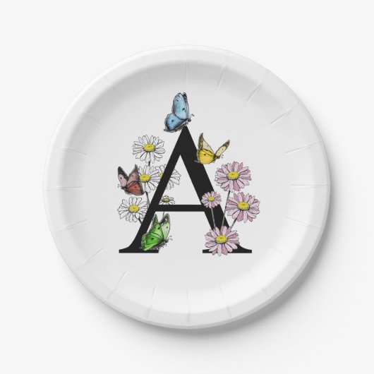 Florence Waterverf Butterfly Monogram Letter A Papieren Bordje (Voorkant)