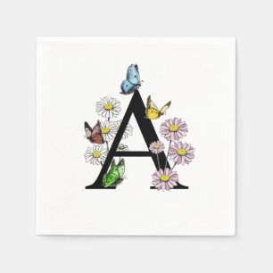 Florence Waterverf Butterfly Monogram Letter A Servet