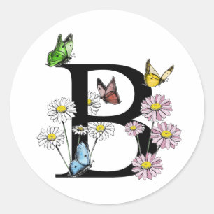 Florence Waterverf Butterfly Monogram Letter B Ronde Sticker