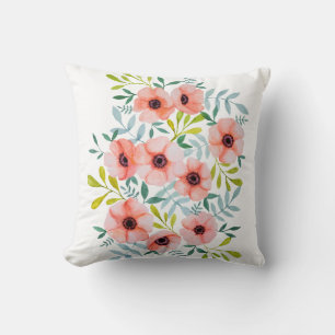 Florence Waterverf Light Roze Flowers Kussen