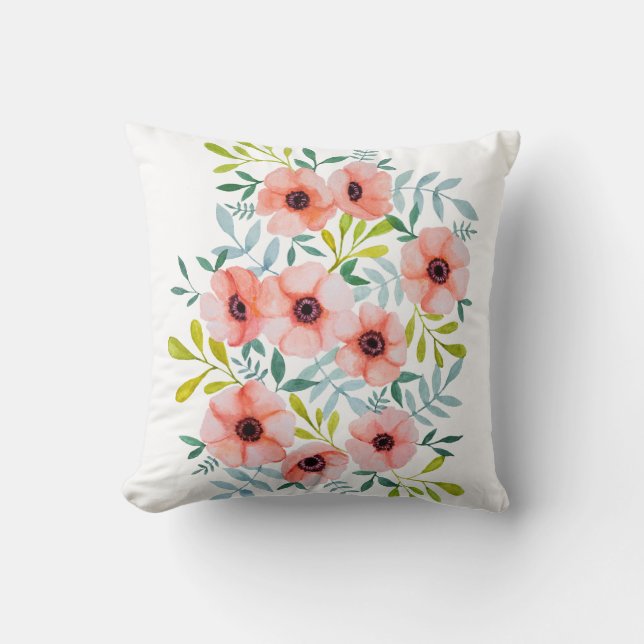 Florence Waterverf Light Roze Flowers Kussen (Voorkant)