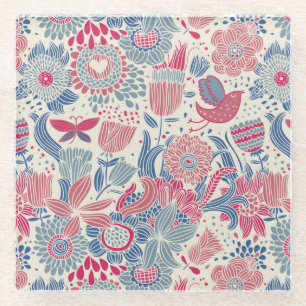 Florentieel patroon met vogel en vlinder glazen onderzetter