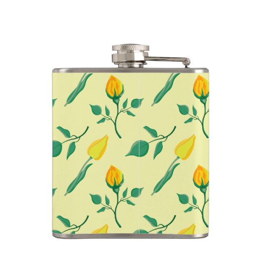 Florentijn met gele roos en tulpbloemen heupfles (Achterkant)