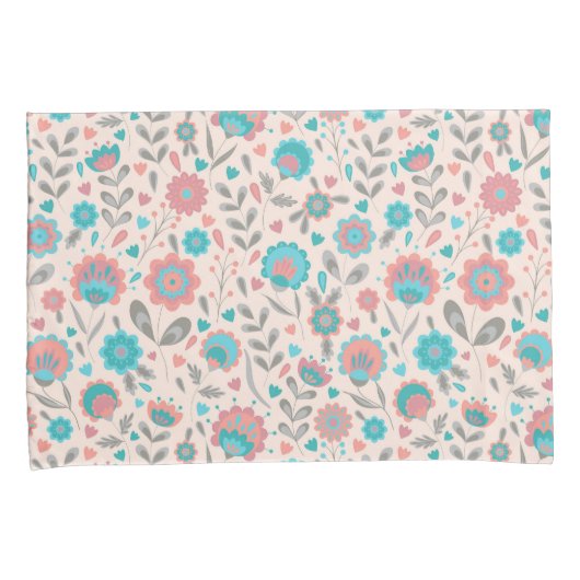 Florentijn voor blauwgroen en koraalfolk kussensloop (Voorkant-Rechts)