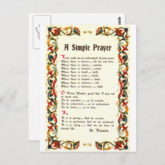Florentijns eenvoudig gebed = St. Franciscus=Paus Briefkaart (Voorkant / Achterkant)