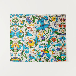 FLORENTIJNSE RENAISSANCE BLAUWE BLOEMENKRULLEN, BL WANDKLEED