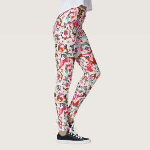 FLORENTIJNSE RENAISSANCE RODE BLOEMENKRULLEN, BLOE LEGGINGS