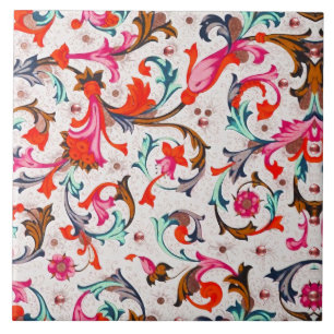 FLORENTIJNSE RENAISSANCE RODE BLOEMENKRULLEN, BLOE TEGELTJE