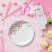 Florentijnse roze bloemen gouden polka punts glitt papieren bordje (Feest)