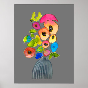 Florentijnse waterverf kleurrijke bloemen poster