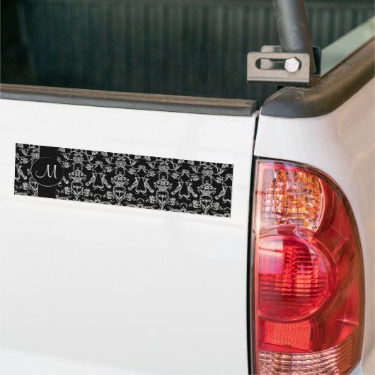  Florentine Damask (Monogram) (Wit) Bumpersticker (Op Truck)