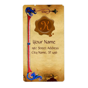 FLORENTINE PARCHMENT BROWN WAX SEAL MONOGRAM ETIKET