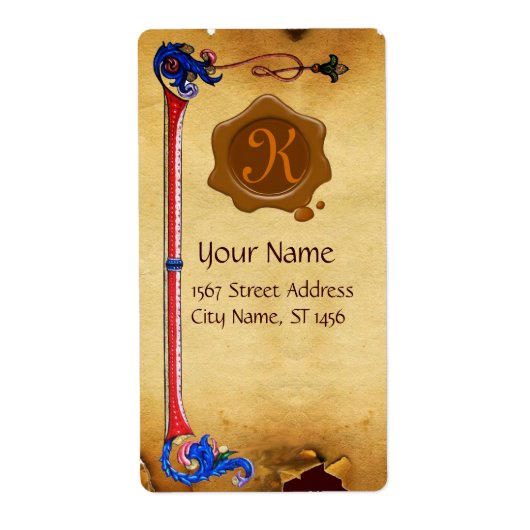 FLORENTINE PARCHMENT BROWN WAX SEAL MONOGRAM ETIKET (Voorkant)
